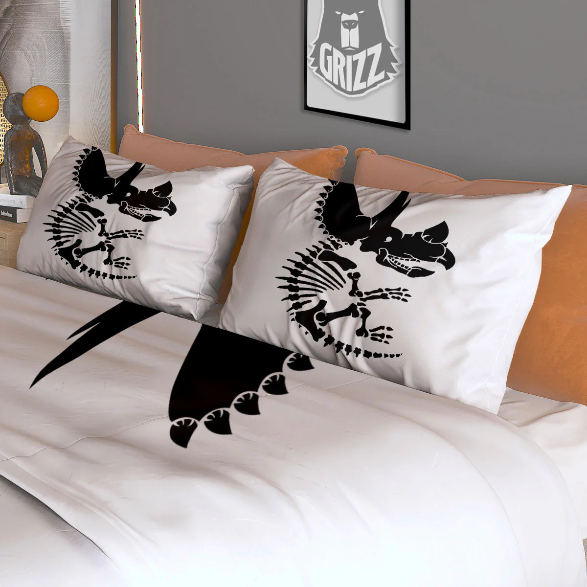 Fossil Dinosaur Monochrome Print Duvet Cover Bedding Set - Image 3