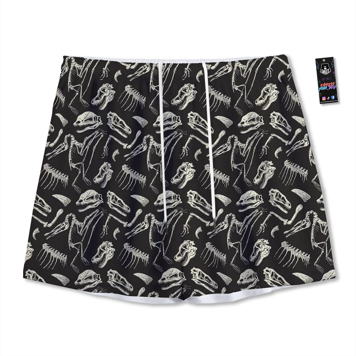 Fossil Dinosaur Monochrome Print Pattern Mesh Shorts