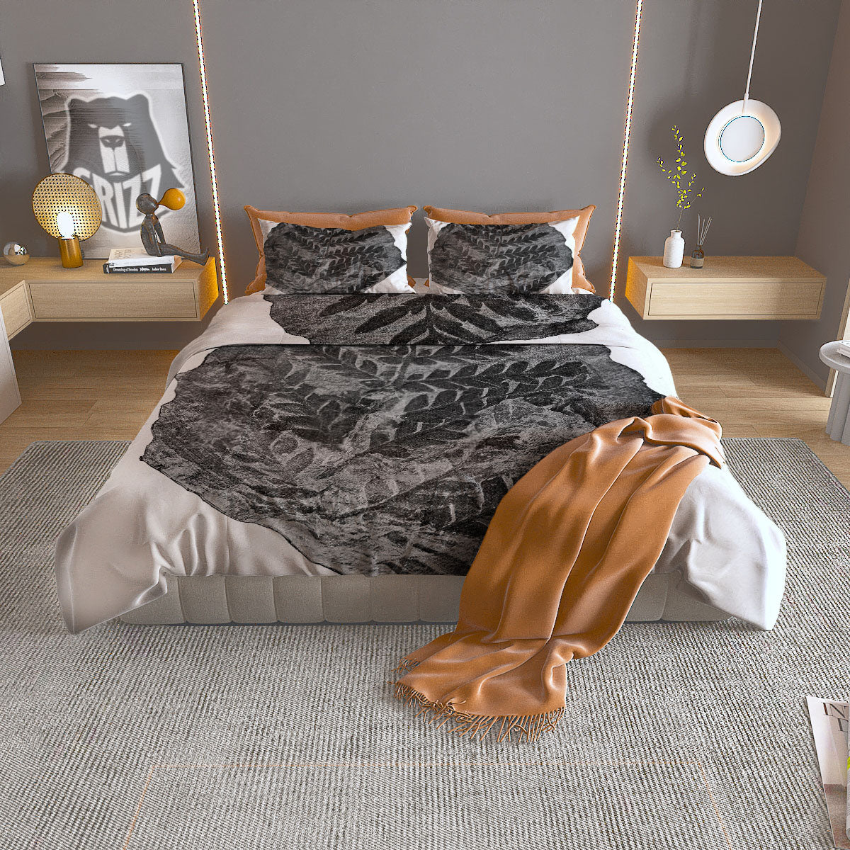 Fossil Fern Print Duvet Cover Bedding Set