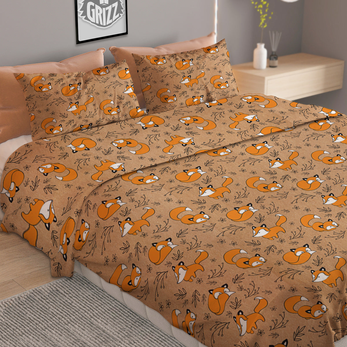 Fox Cartoon Print Pattern Duvet Cover Bedding Set - Image 2