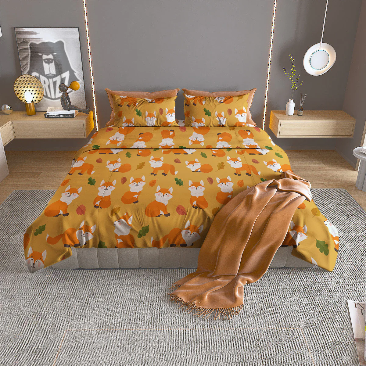 Fox Orange Print Pattern Duvet Cover Bedding Set