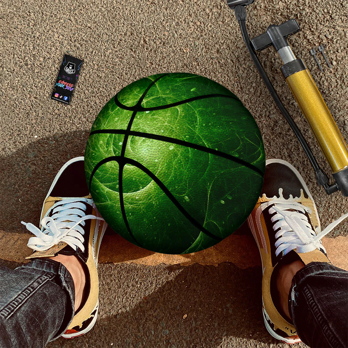 Fractal Green Print Basketball - Image 2