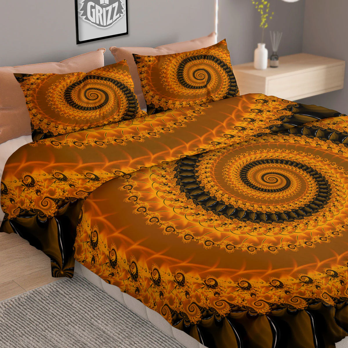 Fractal Orange Print Duvet Cover Bedding Set - Image 2
