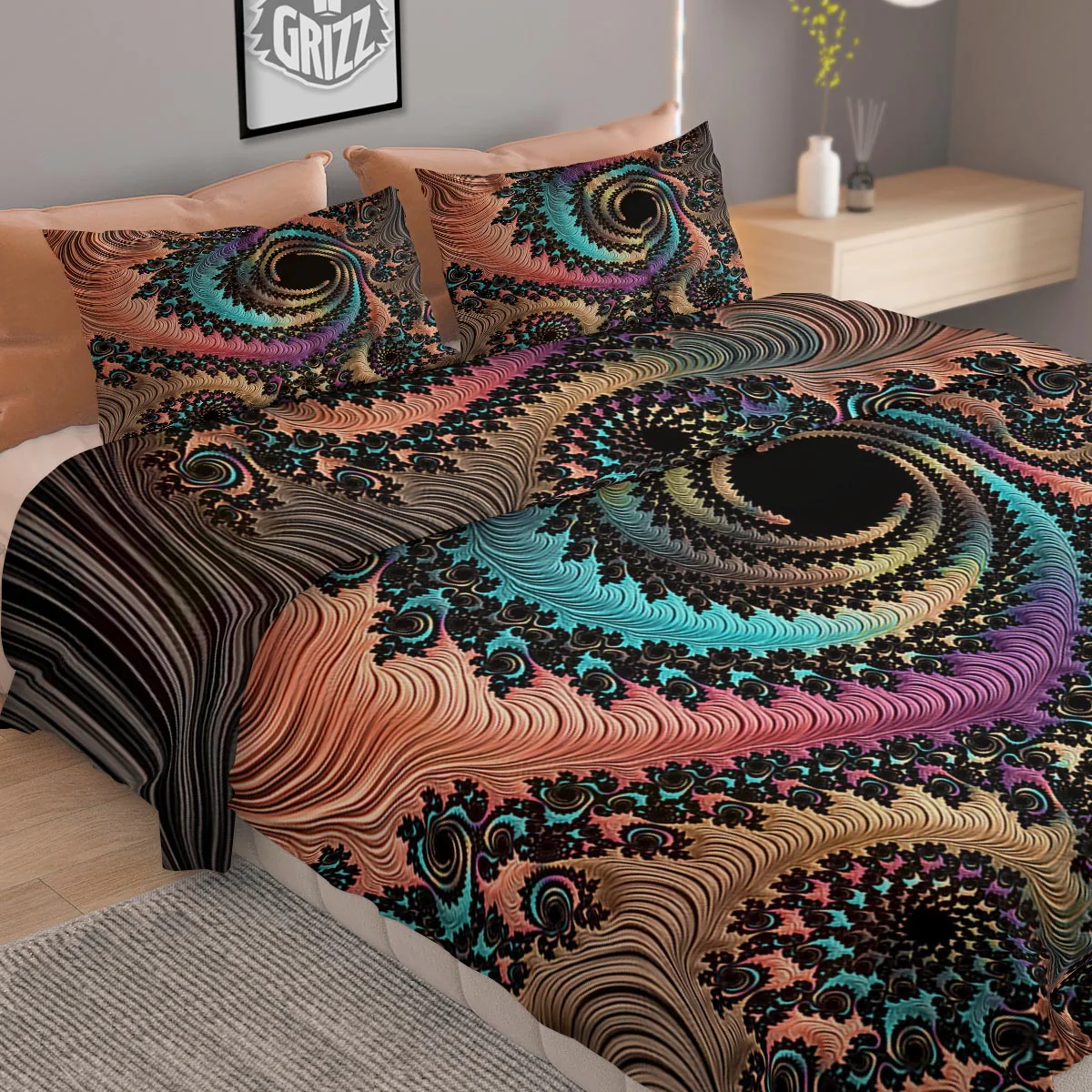 Fractal Trippy Print Duvet Cover Bedding Set - Image 2