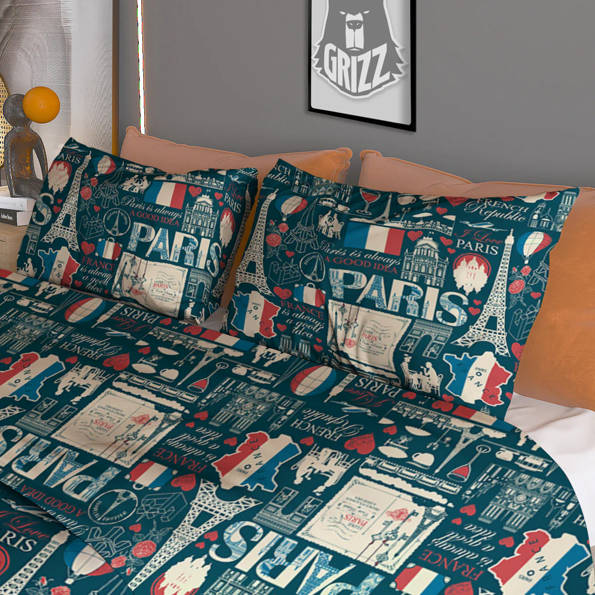 France And Paris Landmarks Vintage Print Pattern Duvet Cover Bedding Set - Image 3