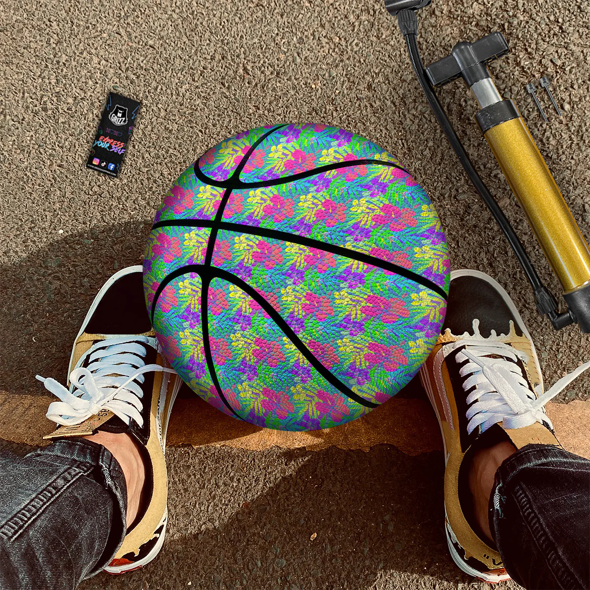 Frangipani Colorful Print Pattern Basketball - Image 2