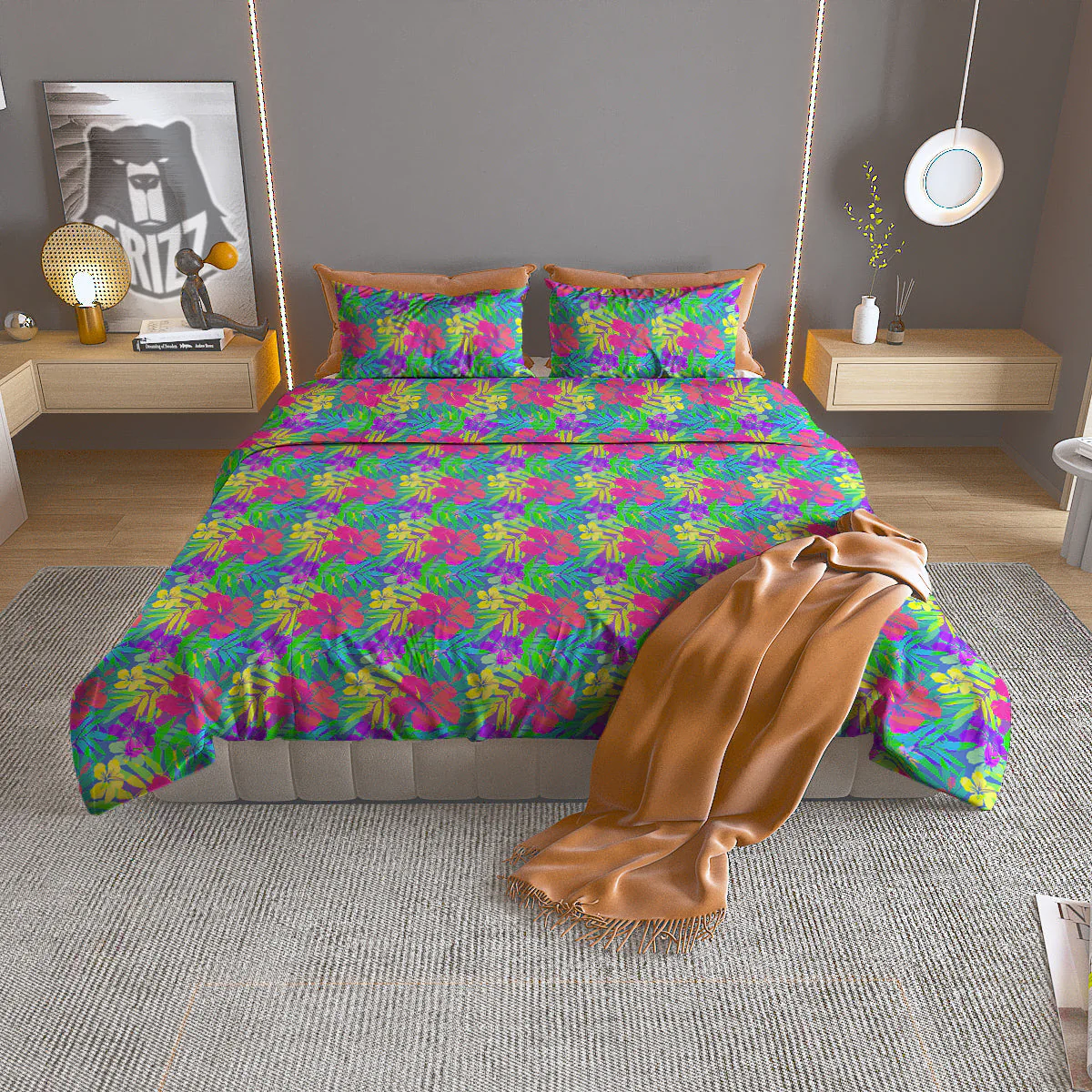 Frangipani Colorful Print Pattern Duvet Cover Bedding Set