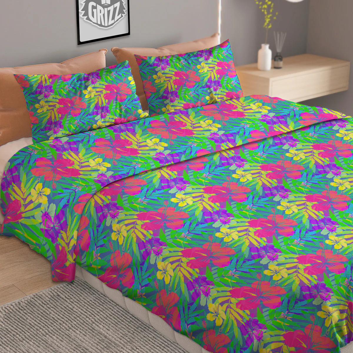 Frangipani Colorful Print Pattern Duvet Cover Bedding Set - Image 2