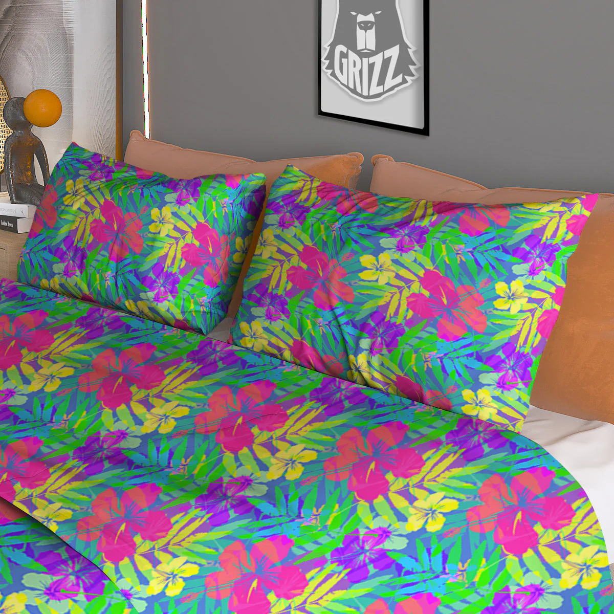 Frangipani Colorful Print Pattern Duvet Cover Bedding Set - Image 3