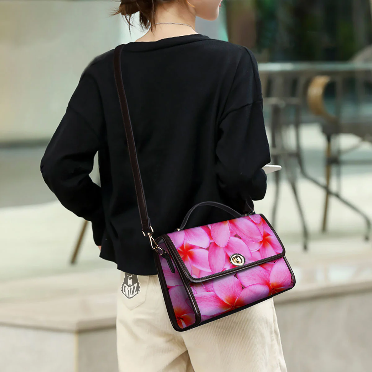 Frangipani Flower Pink Print Women's Satchel Bag - Image 3