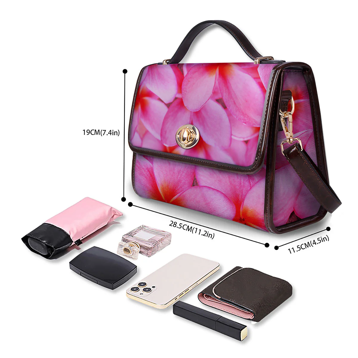 Frangipani Flower Pink Print Women's Satchel Bag - Image 4