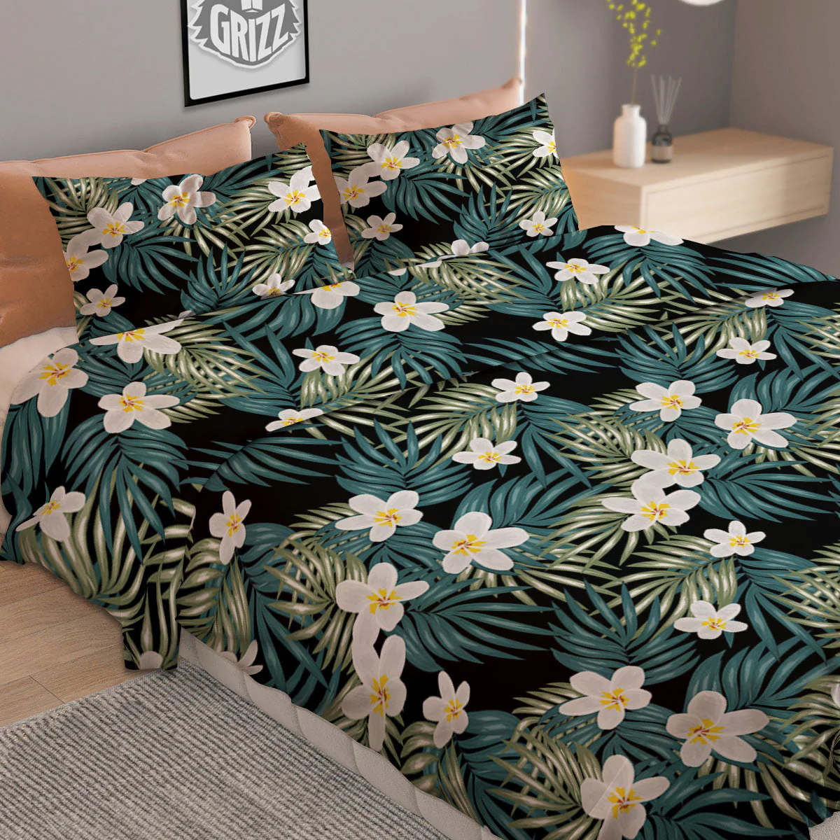 Frangipani Flower Print Pattern Duvet Cover Bedding Set - Image 2
