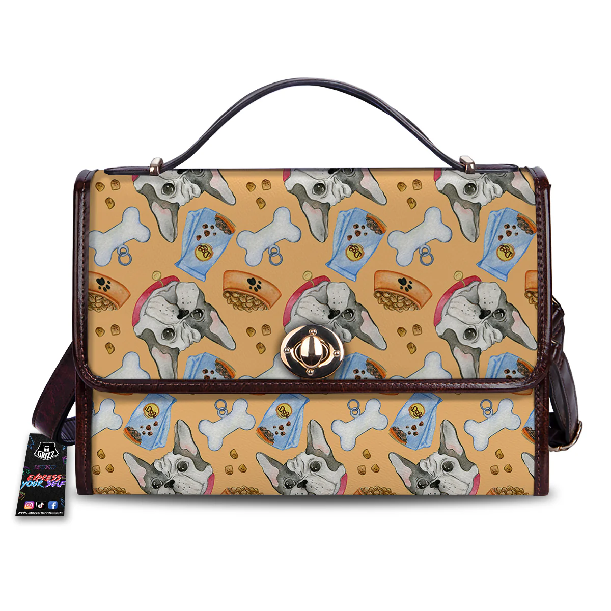 French Bulldog Watercolor Print Pattern Women's Satchel Bag