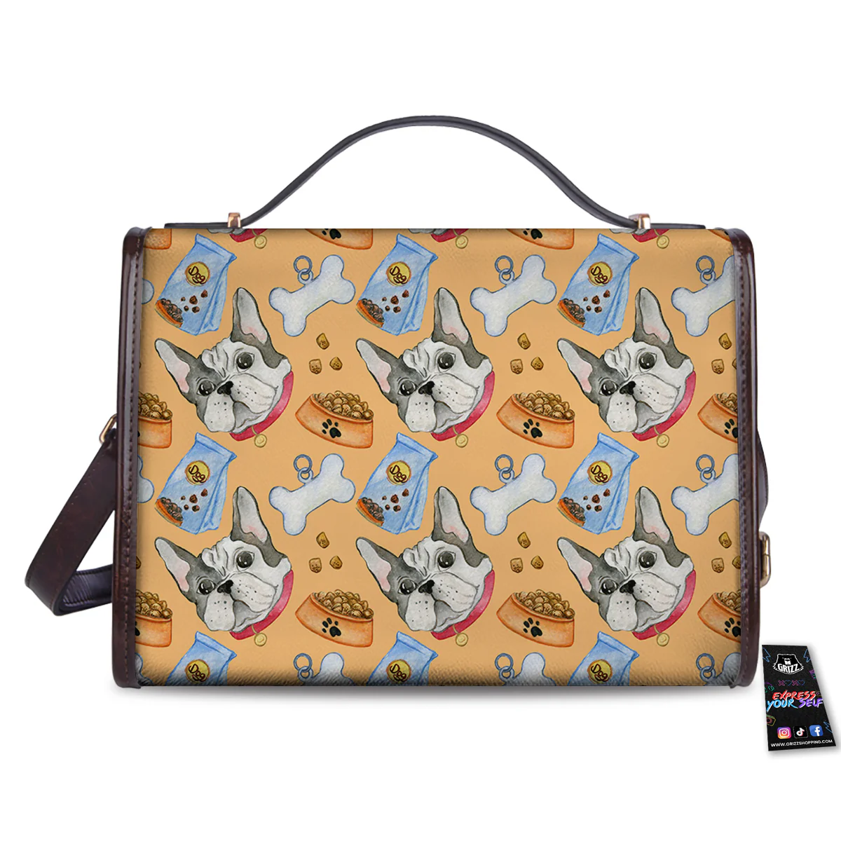 French Bulldog Watercolor Print Pattern Women's Satchel Bag - Image 2