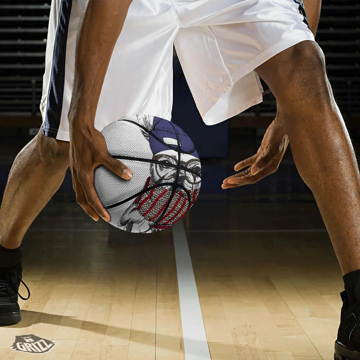 French Bulldog Wearing Glasses Print Basketball - Image 3