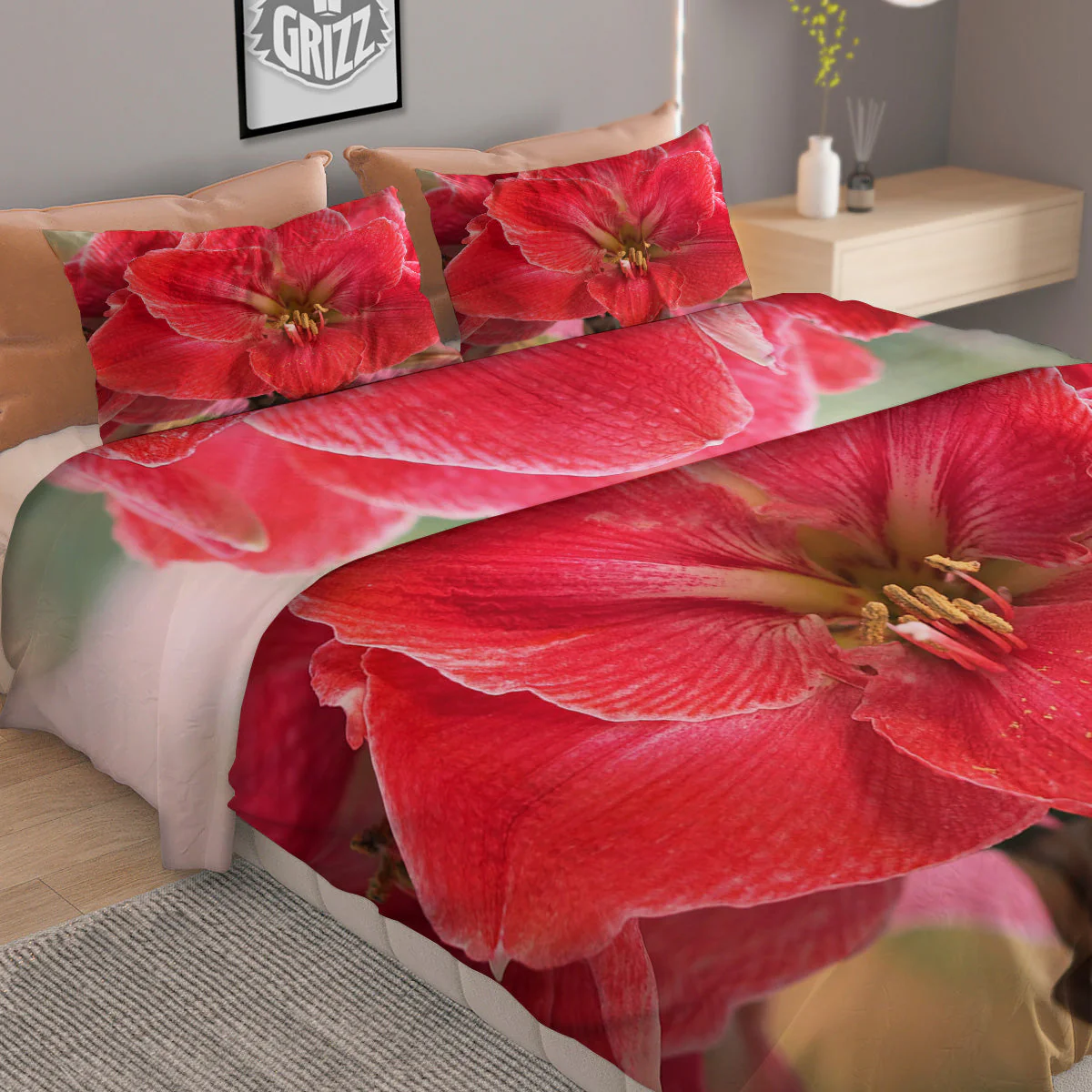 Fresh Amaryllis Print Duvet Cover Bedding Set - Image 2