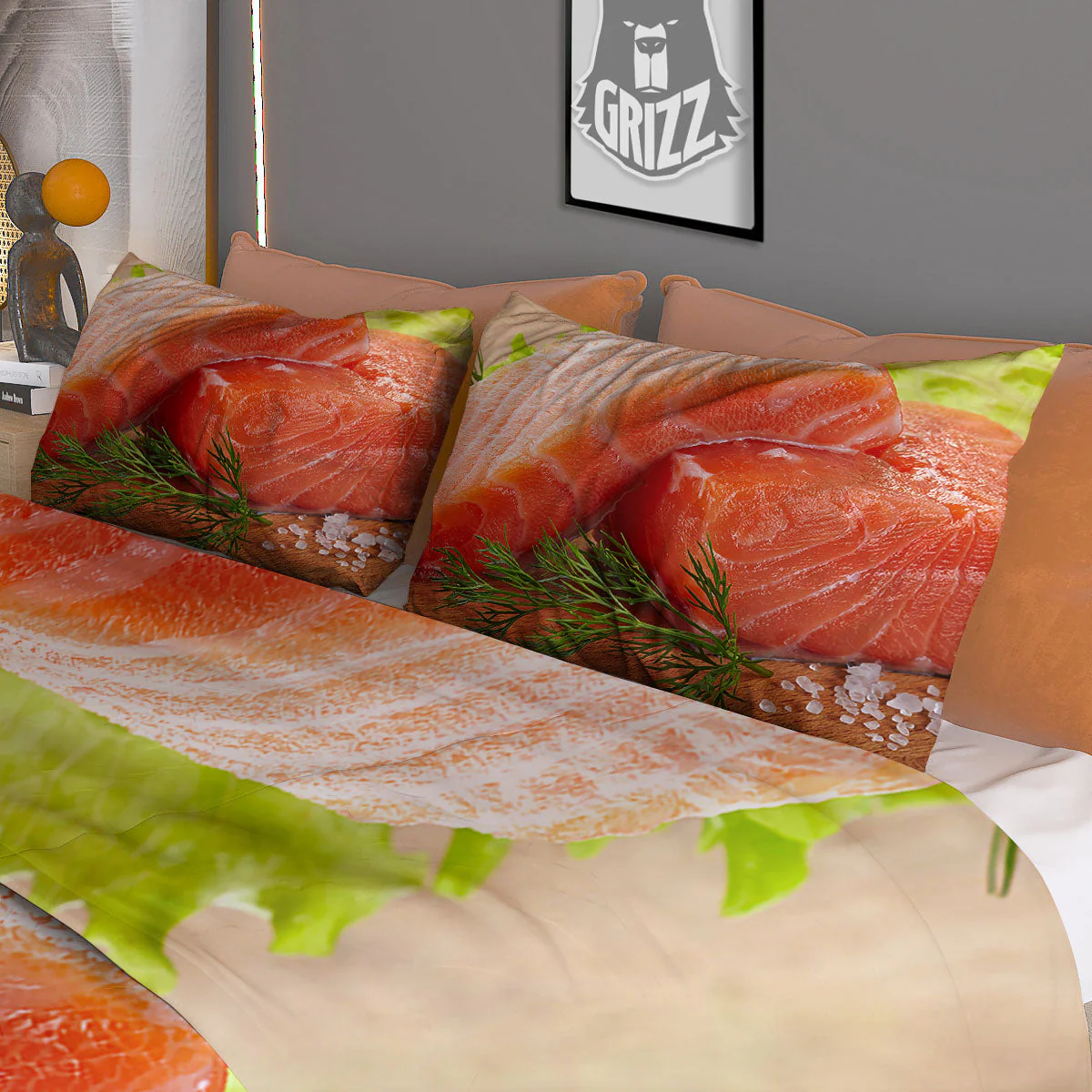 Fresh Salmon Print Duvet Cover Bedding Set - Image 3