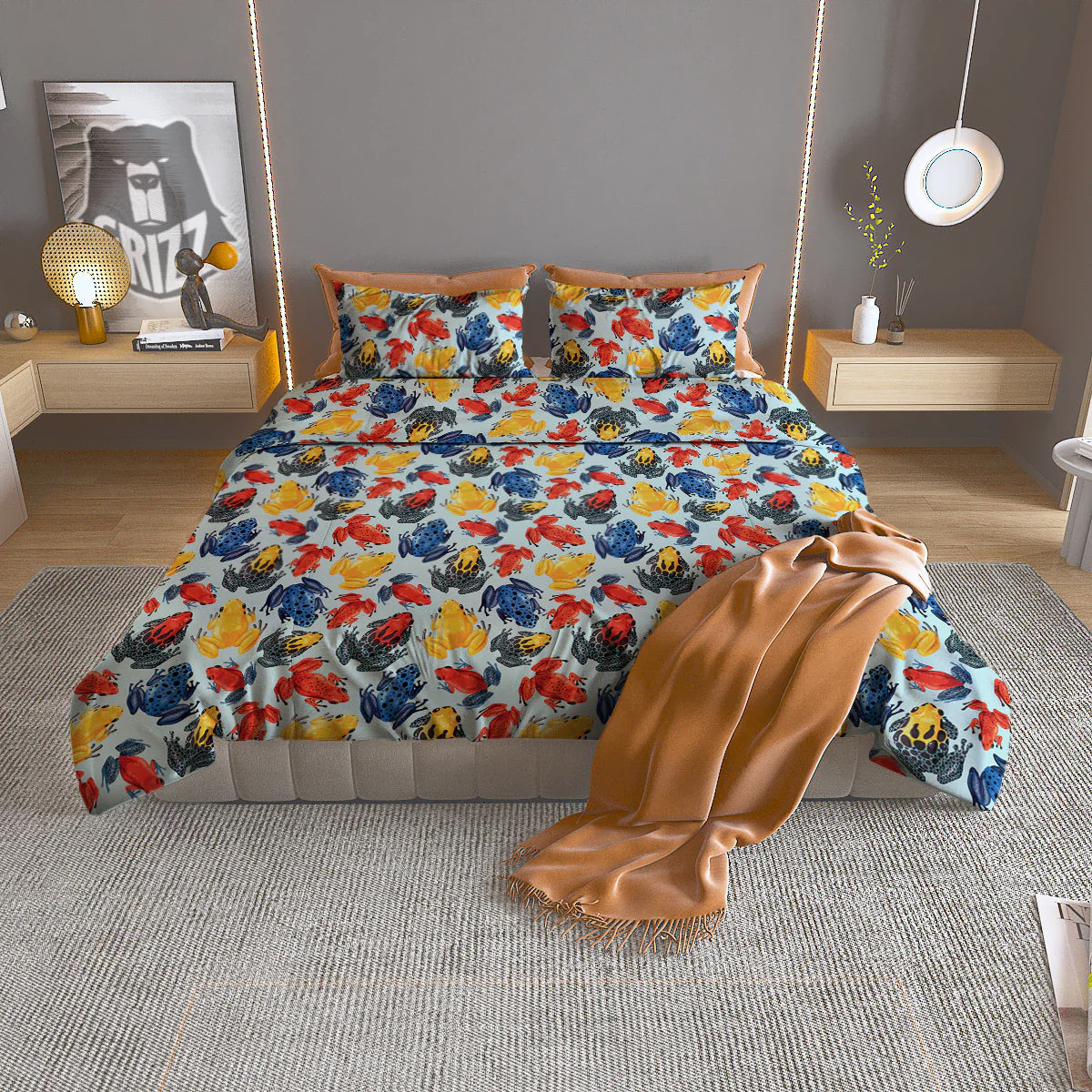 Frog Colorful Print Pattern Duvet Cover Bedding Set