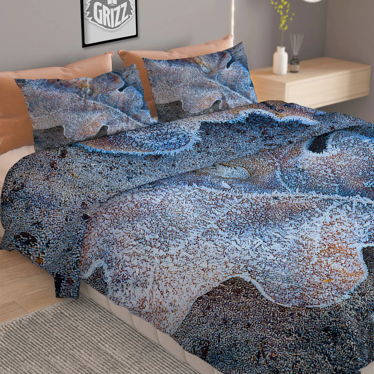 Frozen Leaf Oak Print Duvet Cover Bedding Set - Image 2