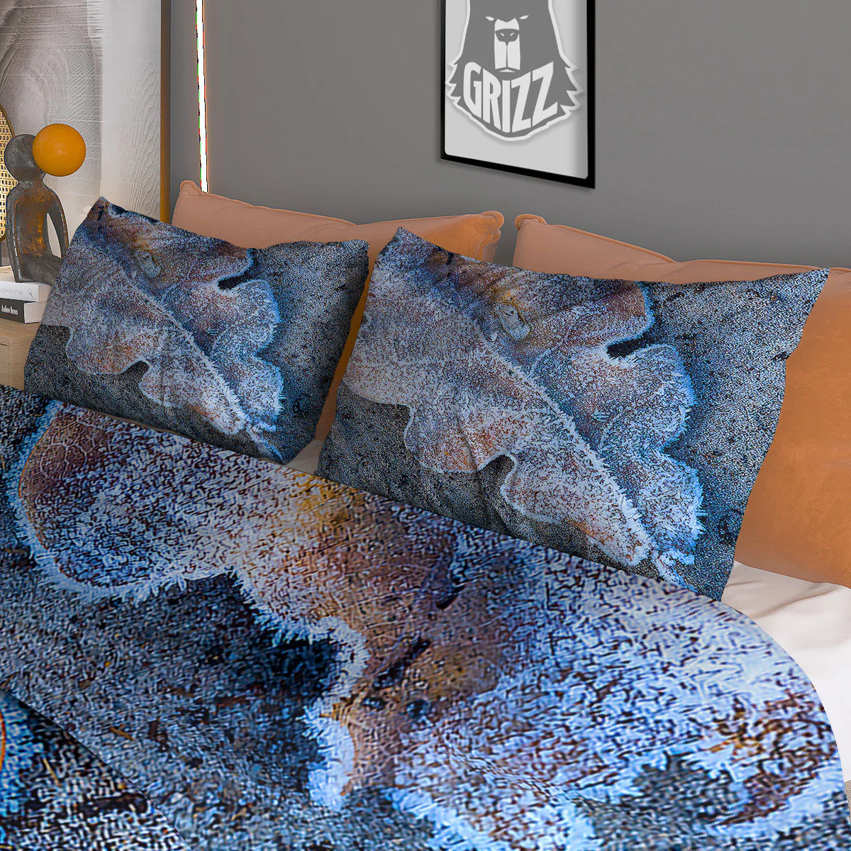 Frozen Leaf Oak Print Duvet Cover Bedding Set - Image 3