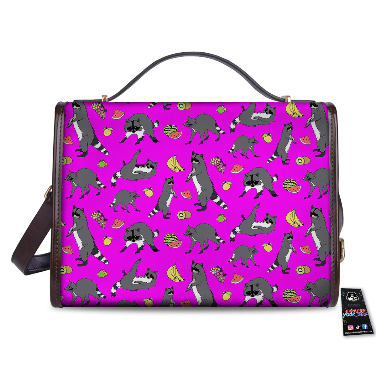 Fruit And Raccoon Print Pattern Women's Satchel Bag - Image 2