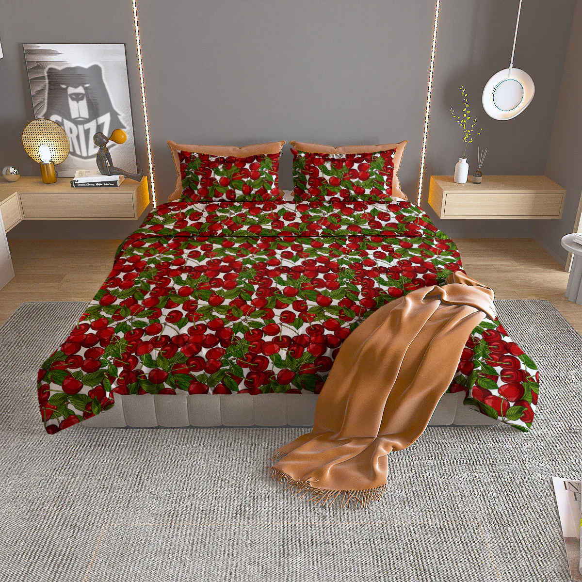 Fruit Cherry Print Pattern Duvet Cover Bedding Set