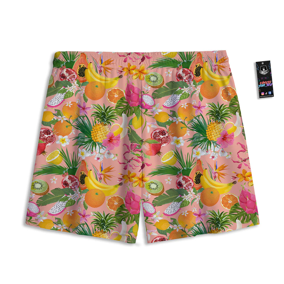 Fruit Leaf Tropical Print Pattern Mesh Shorts - Image 2
