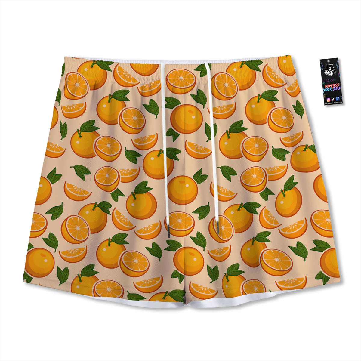Fruit Orange Print Pattern Mesh Shorts