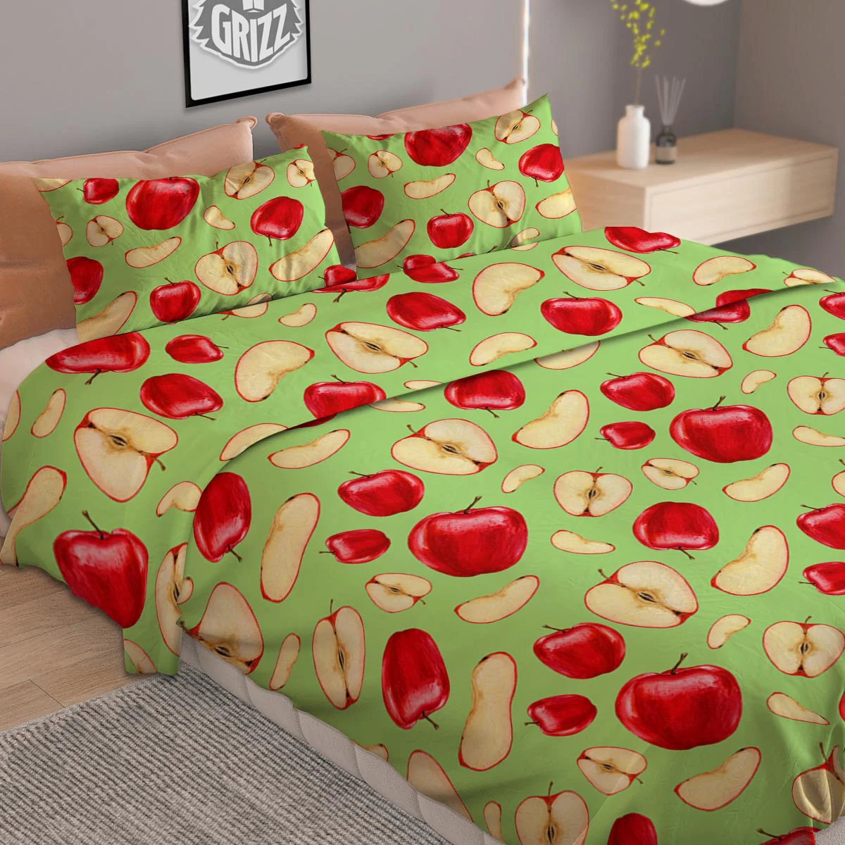 Fruit Red Apple Print Pattern Duvet Cover Bedding Set - Image 2