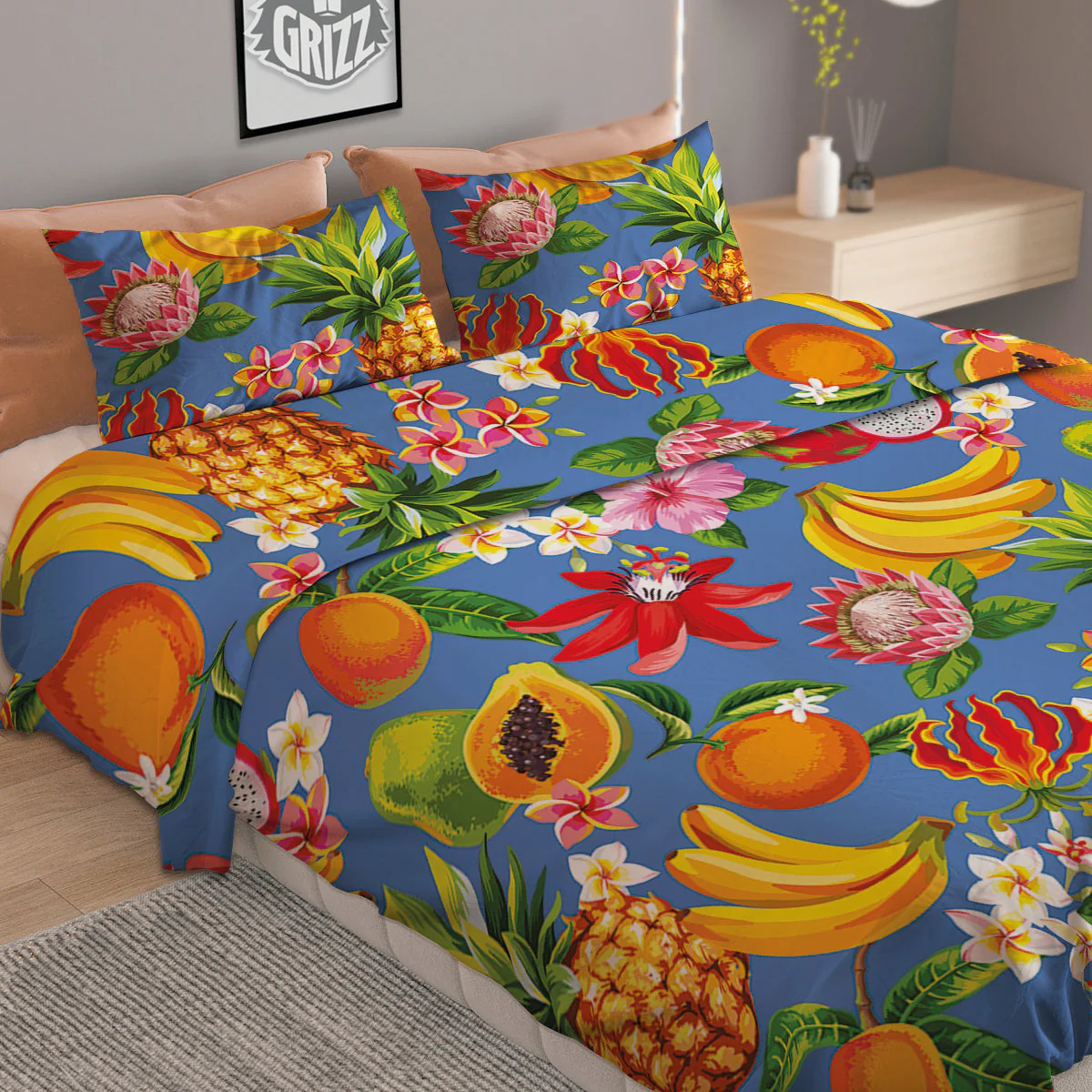 Fruits Aloha Tropical Print Pattern Duvet Cover Bedding Set - Image 2