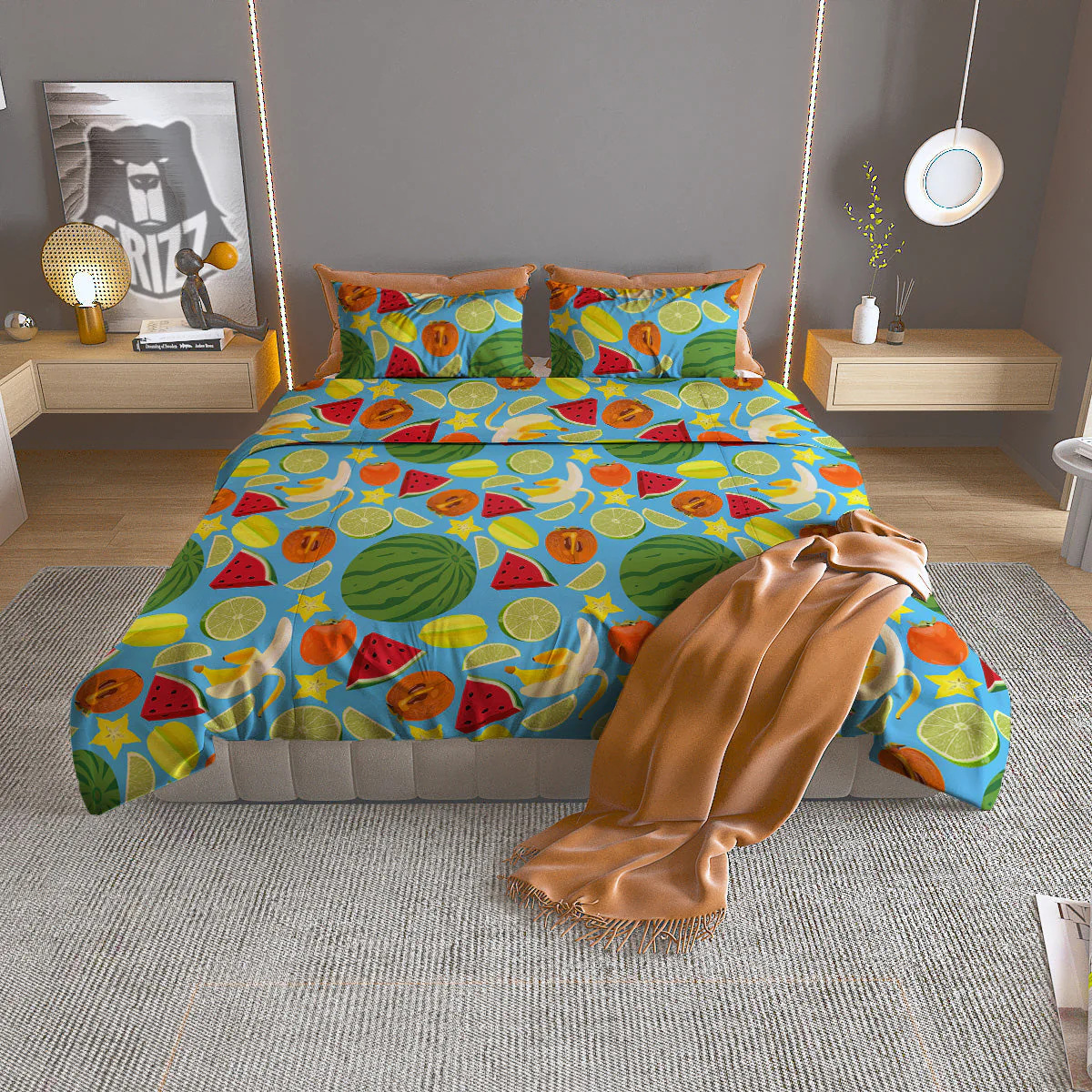 Fruits Depicting Print Pattern Duvet Cover Bedding Set