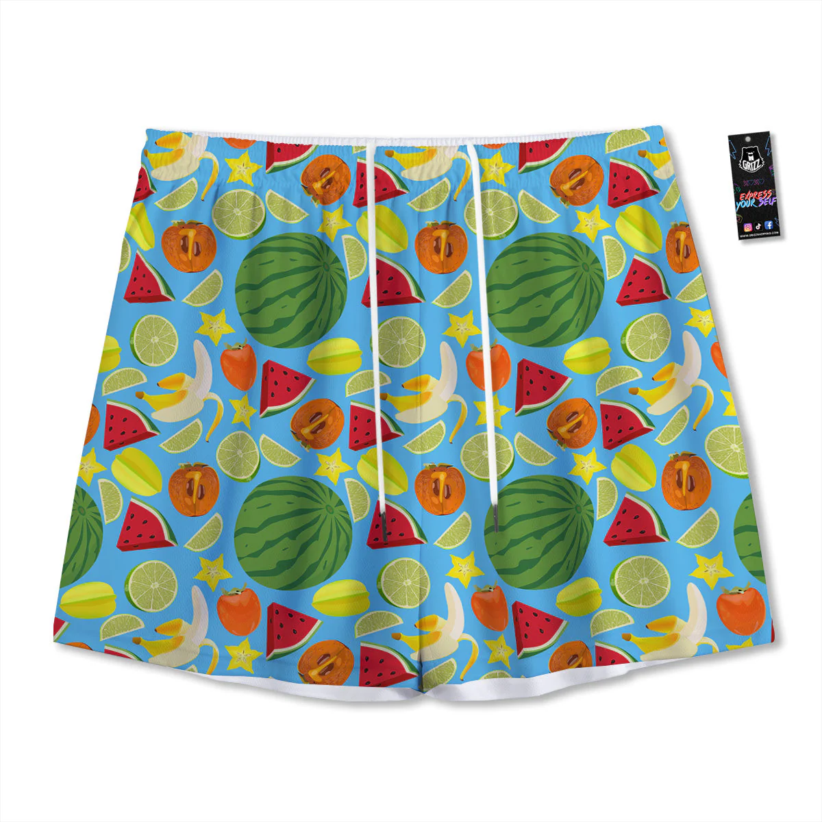 Fruits Depicting Print Pattern Mesh Shorts