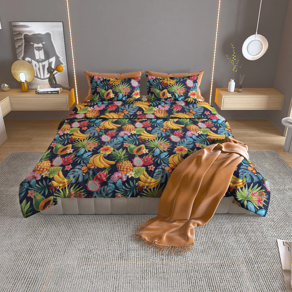 Fruits Hawaiian Tropical Print Pattern Duvet Cover Bedding Set