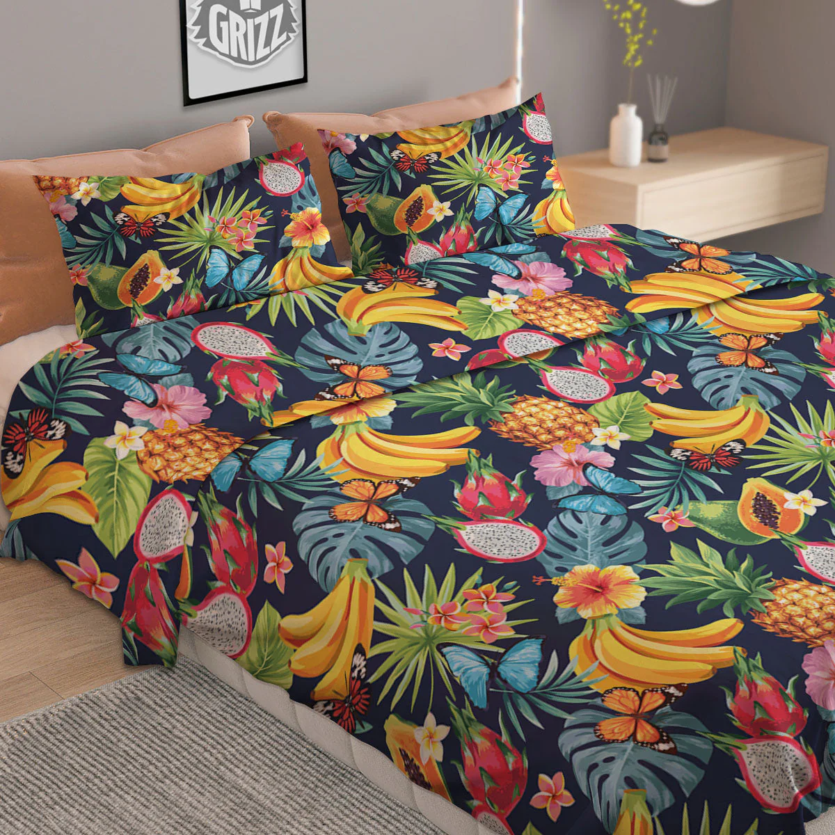 Fruits Hawaiian Tropical Print Pattern Duvet Cover Bedding Set - Image 2