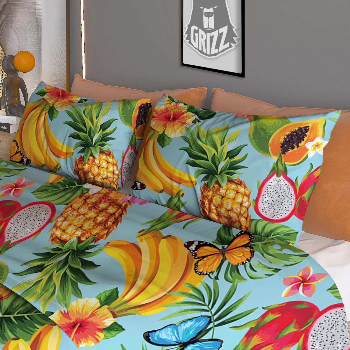 Fruits Jungle Tropical Print Pattern Duvet Cover Bedding Set - Image 3