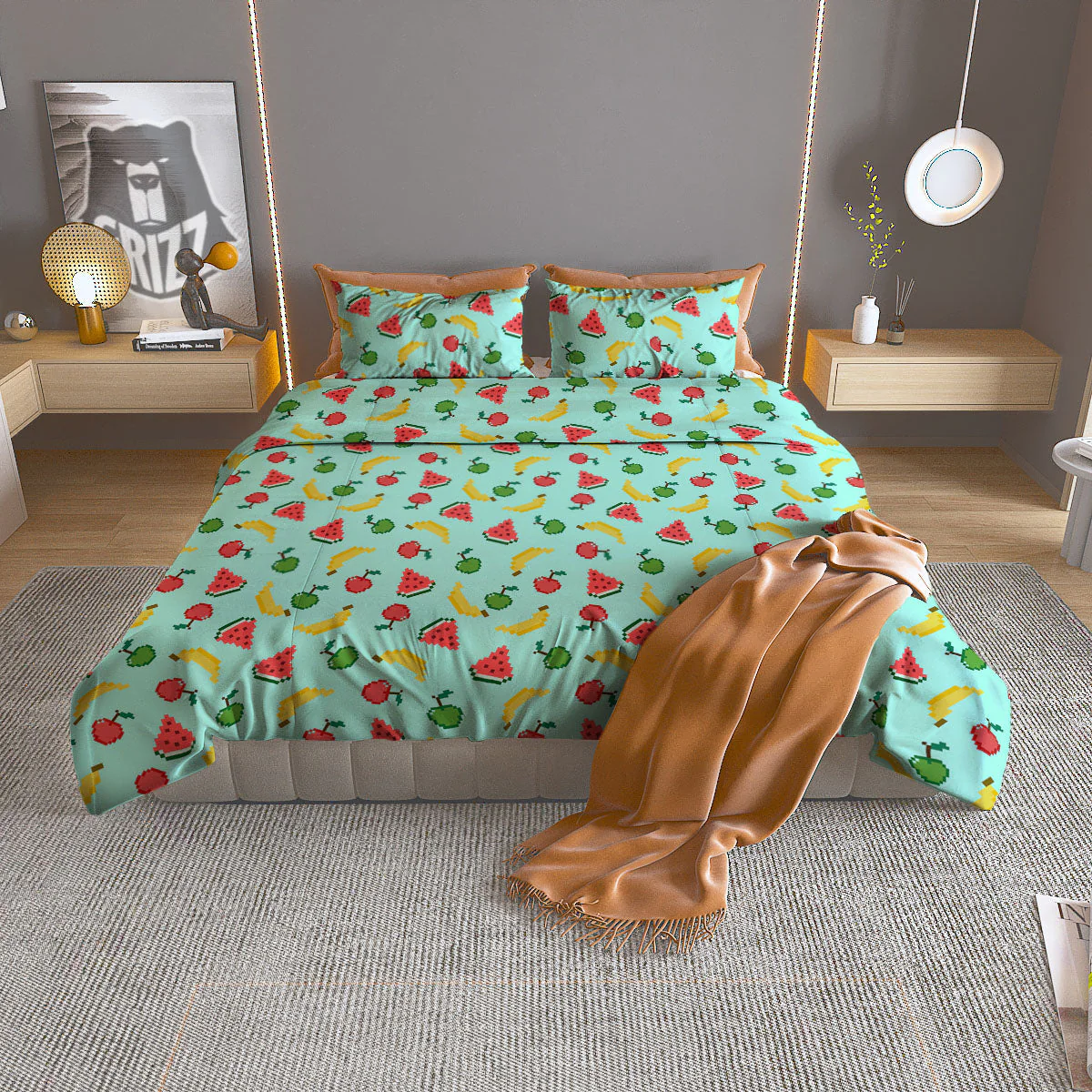 Fruits Pixel Print Pattern Duvet Cover Bedding Set