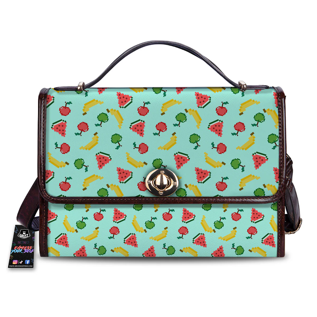 Fruits Pixel Print Pattern Women's Satchel Bag