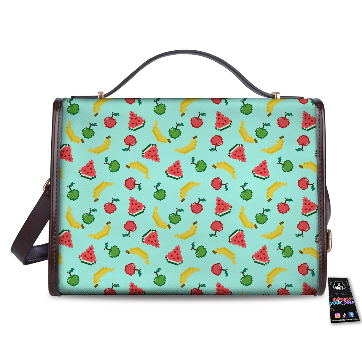 Fruits Pixel Print Pattern Women's Satchel Bag - Image 2