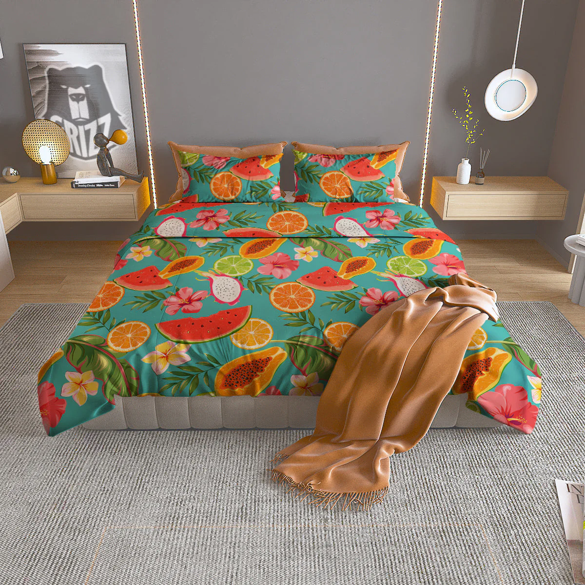 Fruits Tropical Paradise Print Pattern Duvet Cover Bedding Set
