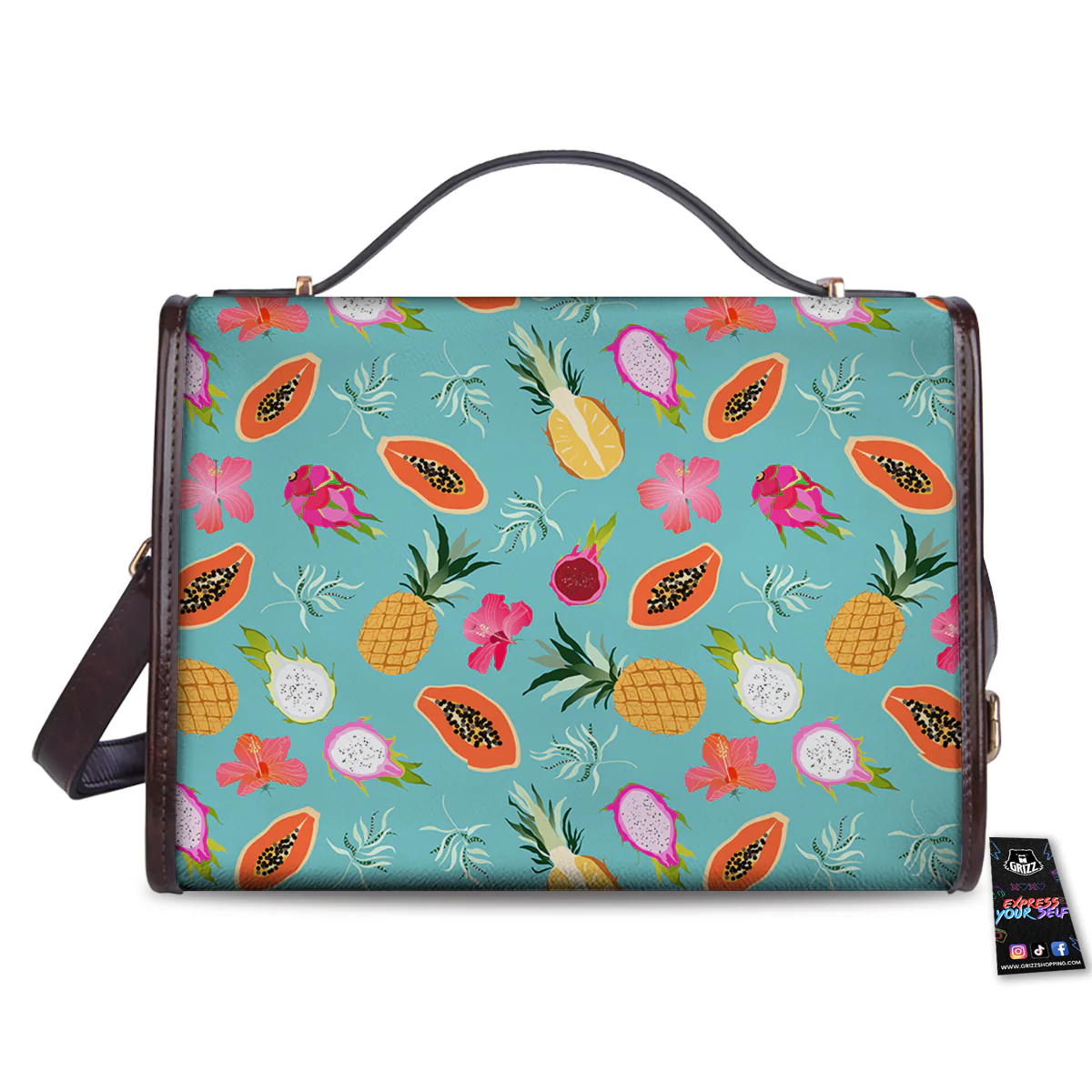 Fruits Turquoise Hawaiian Print Pattern Women's Satchel Bag - Image 2