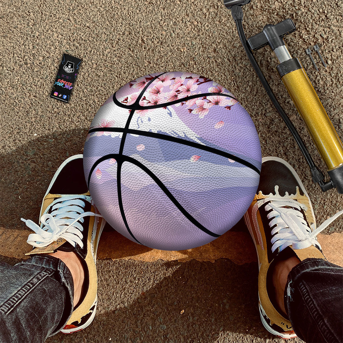 Fuji Mount And Cherry Blossom Print Basketball - Image 2