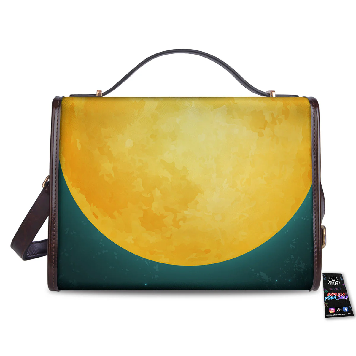 Full Moon Yellow Print Women's Satchel Bag - Image 2