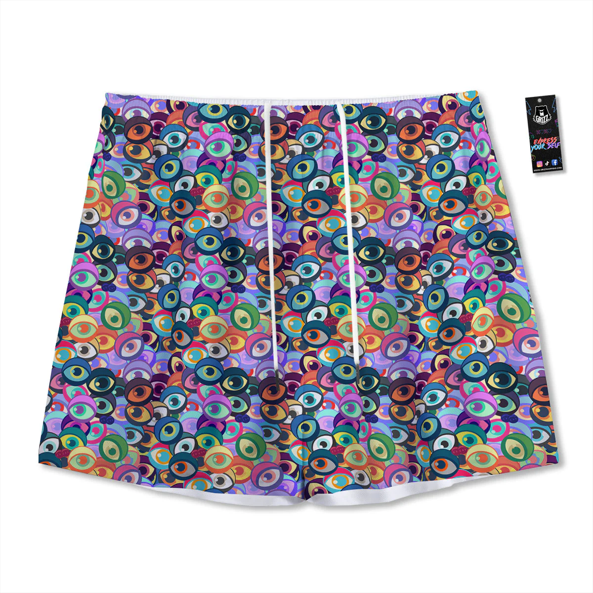 Funny Eyes Colorful Print Pattern Mesh Shorts