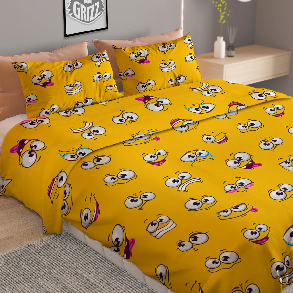 Funny Face Emoji Cartoon Print Pattern Duvet Cover Bedding Set - Image 2