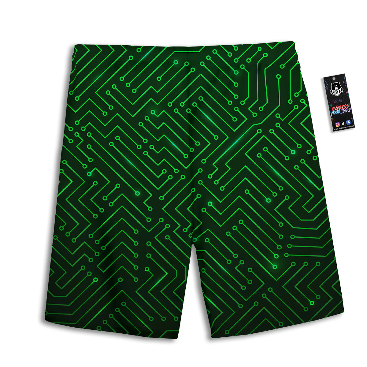 Futuristic Green Circuit Board Print Men's Athletic Shorts - Image 2
