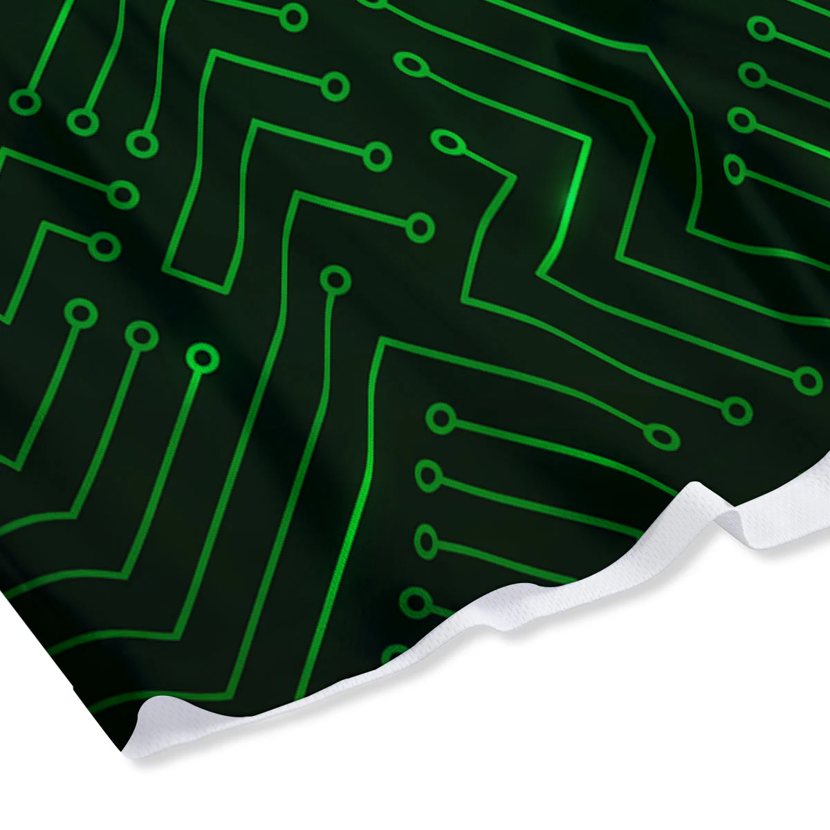 Futuristic Green Circuit Board Print Mesh Shorts - Image 4