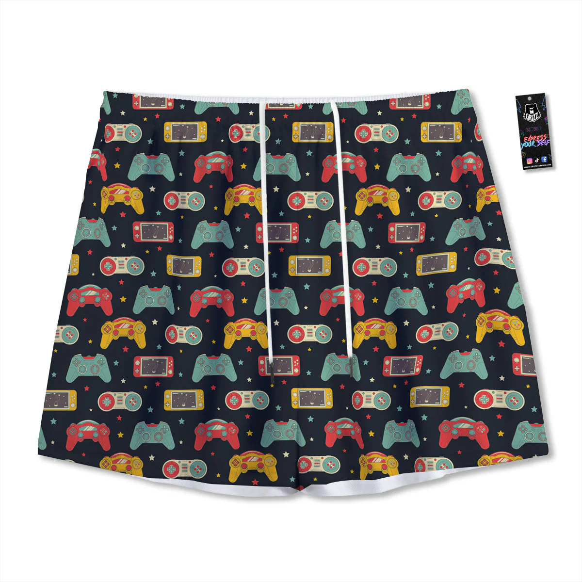Gadgets Video Game Print Pattern Mesh Shorts