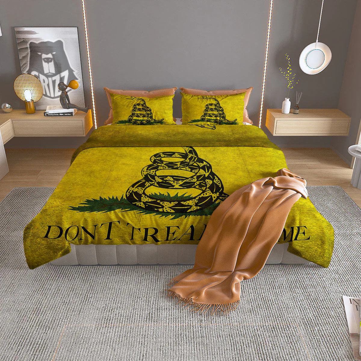 Gadsden Flag Grunge Print Duvet Cover Bedding Set