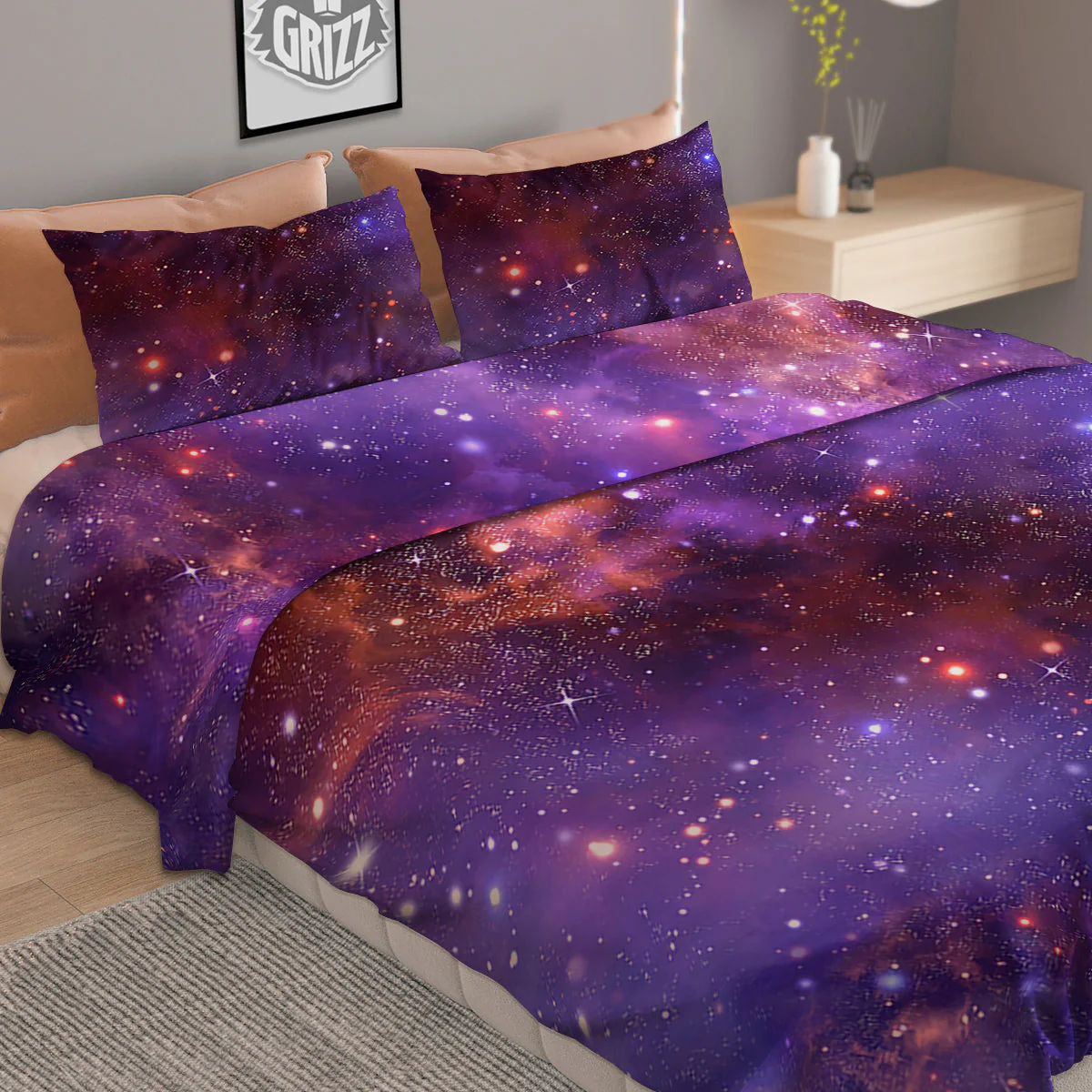 Galaxy Outer Space Dark Purple Print Duvet Cover Bedding Set - Image 2