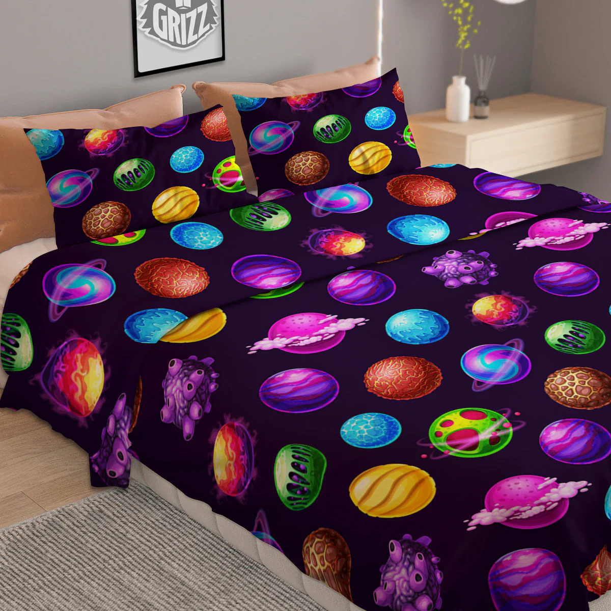 Galaxy Planets And Space Stars Colorful Print Pattern Duvet Cover Bedding Set - Image 2